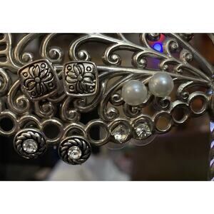 4 Pair Square Silver, Pearl, Rhinestone, Silver W/ Rhinestone Post Fashion Jwlry